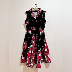 Hearts & Roses London Floral Swing Dress - Red Rose Print - Size 6